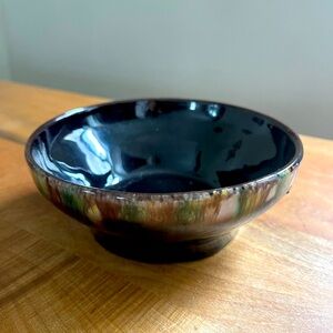 Vintage MCM Handmade Murztal Austria Ceramic Pottery Bowl Drip Black Brown 5.5"